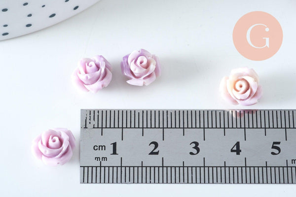 Perle fleur de rose résine violette 10x8mm, création bijou doré fleur, bijou romantique, x10 (G6330)