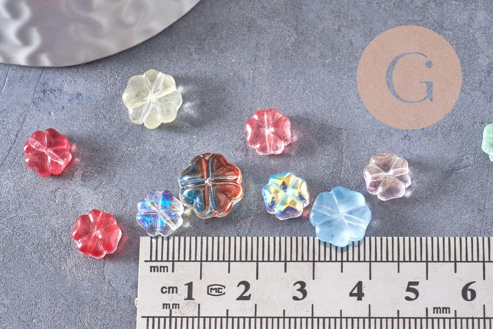 Perle fleur verre tchèque multicolore irisé 7.5-11.5mm, x10 (G10367)