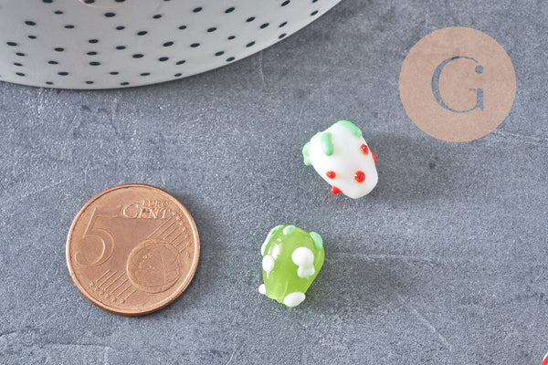 Perle fraise fruit rouge verre tchèque artsianal multicolore 25mm, x5 (G3254)