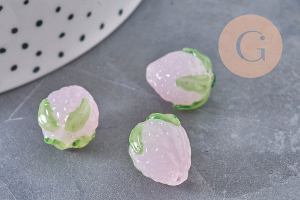 Perle fraise verre tchèque coloré 15mm, x1 ou x3 ou x5 (G10986)