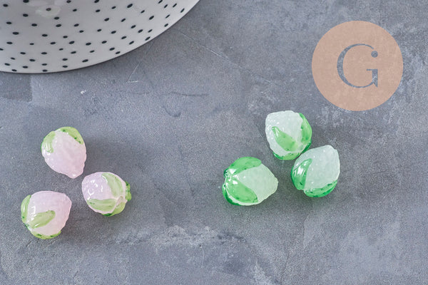 Perle fraise verre tchèque coloré 15mm, x1 ou x3 ou x5 (G10986)