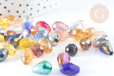 Perle goutte cristal facettée multicolore AB 12x8mm, création bijoux cristal, X10 (G7578)