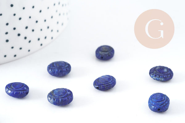 Perle gravée oeil protecteur lapis lazulis naturel 10x12mm, x1 (G2343)