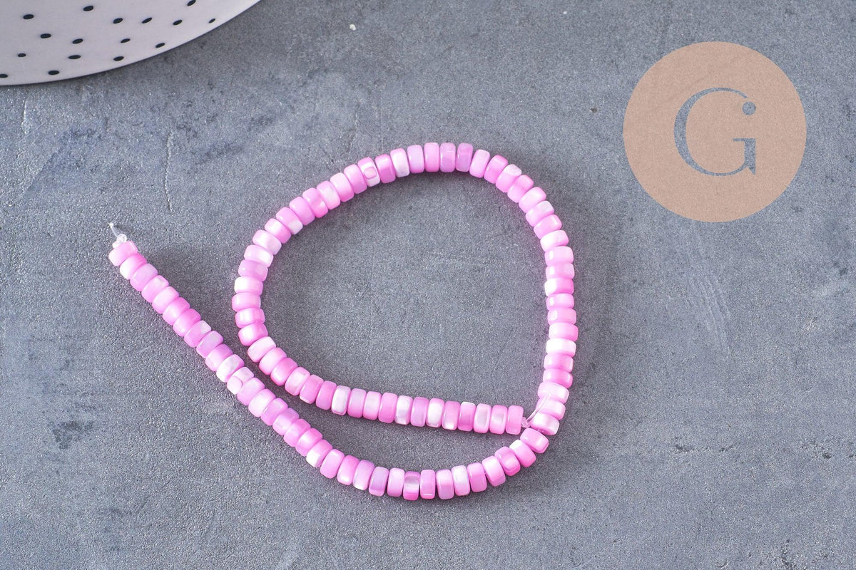 Perle nacre naturelle heishi violet ,tube coquillage coloré, perle coquillage, 2x4mm, le fil x1 (G4981)