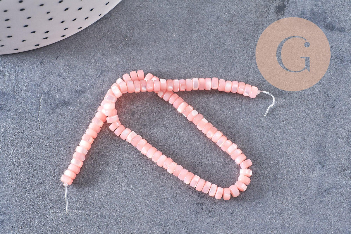 Perle nacre naturelle heishi rose pastel,tube coquillage coloré,perle coquillage, 2x4mm, le fil de 95 perles, x1 (G4474)