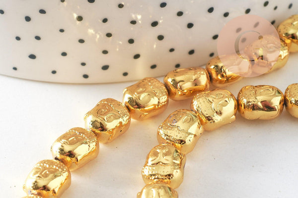 Perle hématite dorée tête de bouddha, perle hématite non magnétique pour pierre,10x9mm, 40 cm le fil de 40 perles, x1 (G4499)