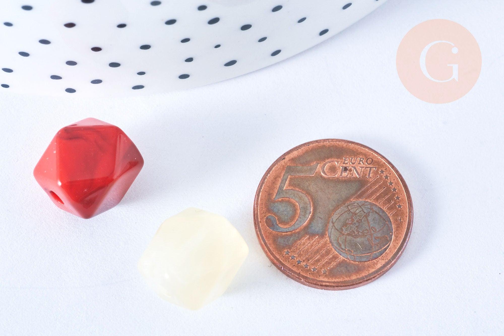 Perle hexagone imitation gemme plastique multicolore 11.5mm, perle plastique coloré, couleurs mélangées,x 10 perles G6402