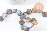 Perle hexagone nacre naturelle gris or, perle hexagonale, coquillage ,20mm,x1 fil d'environ 20 perles (G5130)