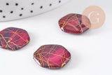 Perle hexagone nacre naturelle rose fuchsia or 20mm, x20 perles (G3855)