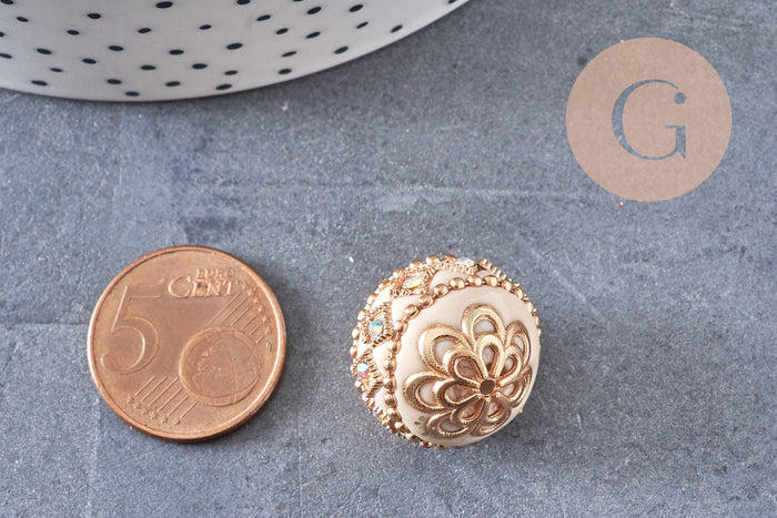 Perle indonesienne polymère gris strass et zamac doré 19.5mm,création bijou ethnique exotique, x1 (G5906)