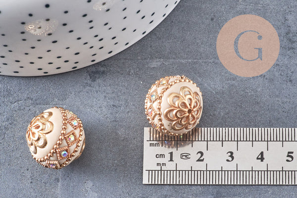 Perle indonesienne polymère gris strass et zamac doré 19.5mm,création bijou ethnique exotique, x1 (G5906)