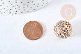 Perle indonésienne polymère gris strass et zamac doré, ethnique exotique, 19.5mm x1 (G8459)