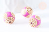 Perle indonesienne polymère rose fuchsia strass et zamac doré 12mm, ethnique exotique, x1 (G6571)