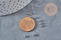 Perle intercalaire ronde acier inoxydable 304 platine 3mm, x100 (G8849)