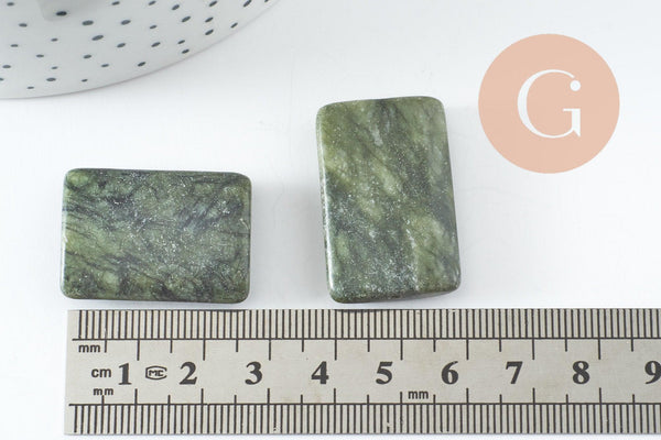 Perle jade vert oliver rectangle, fourniture créative, perles gémétrique,jade vert,pierre naturelle, perles pierre,35mm, x2 G0568