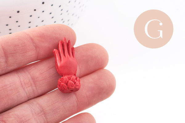 Perle main de Bouddha résine rouge 26.5mm,perle imitation corail en résine,x2 (G5790)