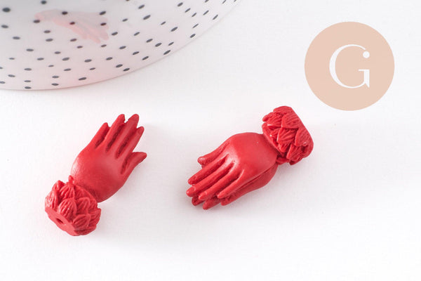 Perle main de Bouddha résine rouge 26.5mm,perle imitation corail en résine,x2 (G5790)
