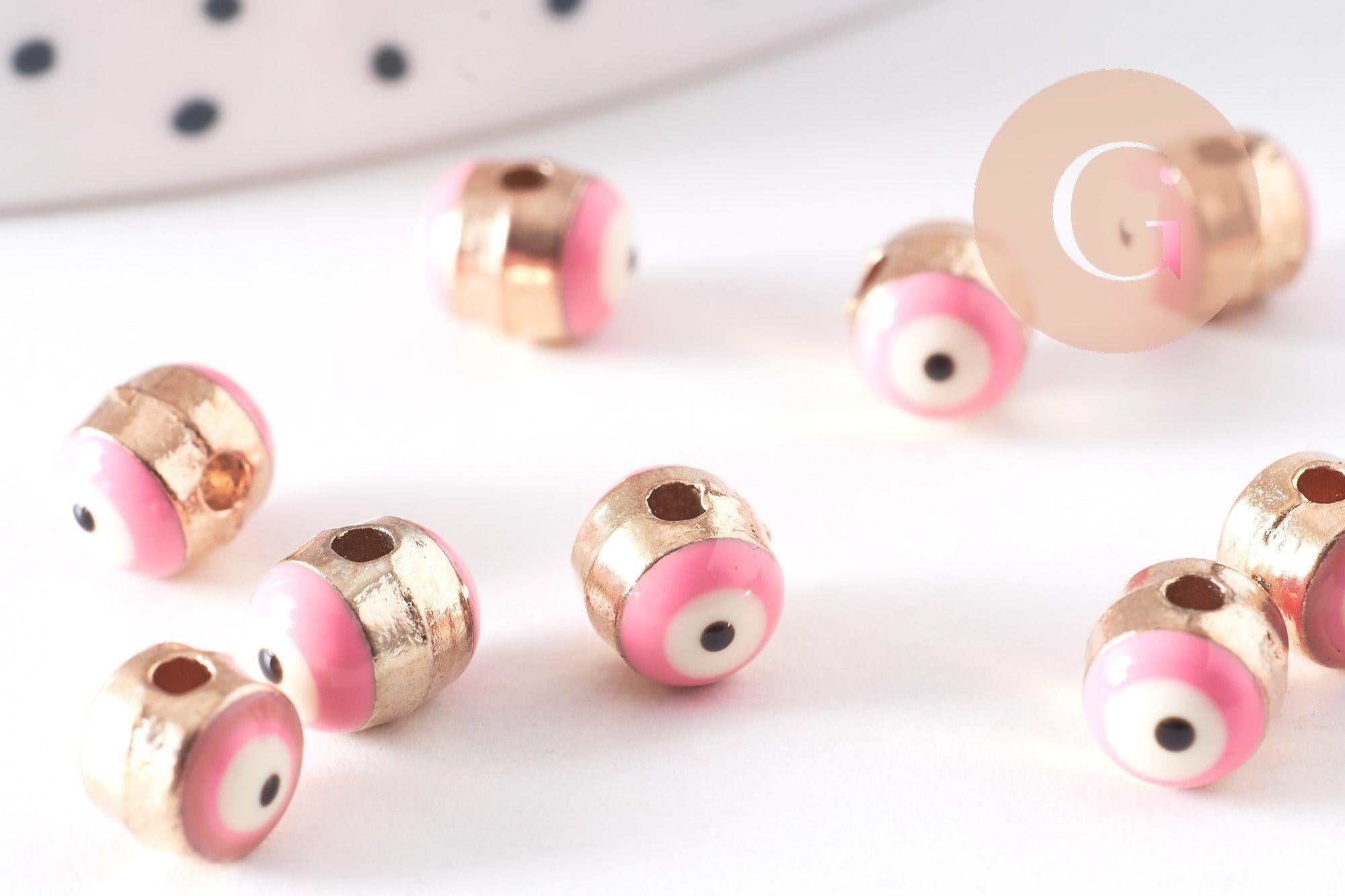 Perle mauvais œil doré émail rose zamac doré 6mm, x10 (G10316)