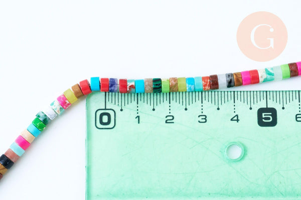 Perle multicolore pierre heishi,perle pierre rondelle pour création bijoux femme,4mm,fil de 155 perles, X1 (G5586)