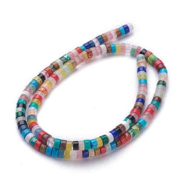 Perle multicolore pierre heishi,perle pierre rondelle pour création bijoux femme,4mm,fil de 155 perles, X1 (G5586)