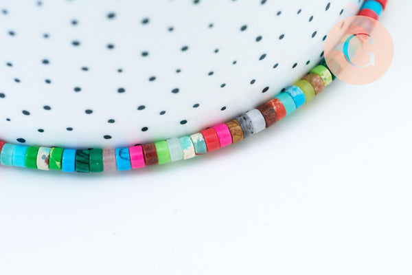 Perle multicolore pierre heishi,perle pierre rondelle pour création bijoux femme,4mm,fil de 155 perles, X1 (G5586)