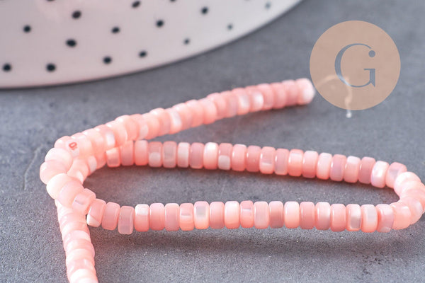 Perle nacre naturelle heishi rose pastel,tube coquillage coloré,perle coquillage, 2x4mm, le fil de 95 perles, x1 (G4474)