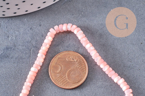 Perle nacre naturelle heishi rose pastel,tube coquillage coloré,perle coquillage, 2x4mm, le fil de 95 perles, x1 (G4474)
