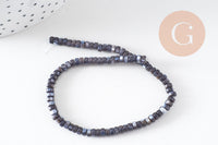 Perle nacre noire naturelle heishi, tube coquillage ivoire, 2x4mm, fil de 95 perles, x1 (G5417)