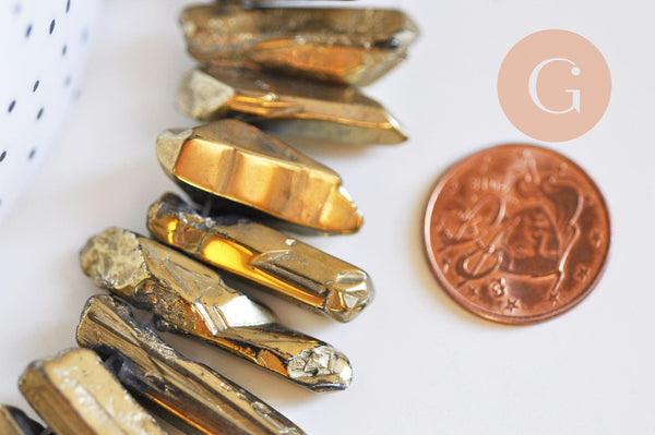 Perle nuggets quartz naturel teintée dorée 15-58mm,perle quartz naturel, perle pierre, x10 pierres G6212