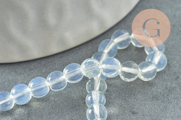 Perle opalite blanche ronde percée 4mm, 1x fil de 39.8cm (G8422)