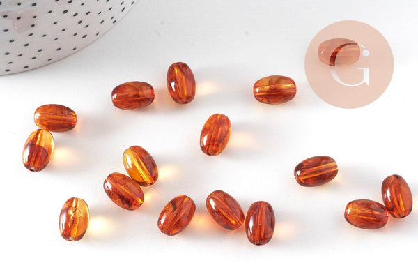 Perle ovale acrylique imitation ambre marron 14mm, x10 (G10998)