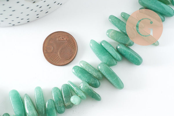 Perle ovale aventurine,pierre précieuse,pierre naturelle,pierre roulée,13-22mm,fil de 39cm, X1 (G1258)