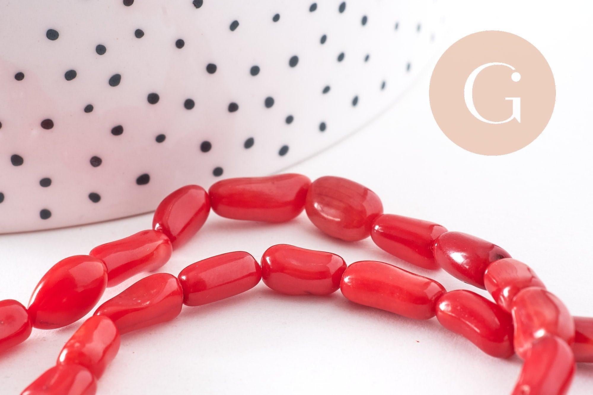 Perle ovale corail rouge, perles corail, corail rouge, corail naturel, fil 40cm,9-13mm, x1 (G0670)