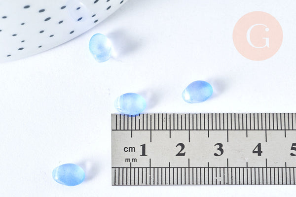 Perle ovale goutte verre imitation jade bleu clair 8.5mm, x10 Perles (G7294)