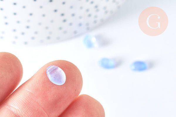 Perle ovale goutte verre imitation jade bleu clair 8.5mm, x10 Perles (G7294)