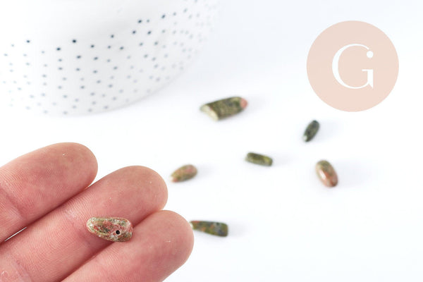 Perle ovale irrégulière unakite naturelle 10-18mm, x5 (G8293)