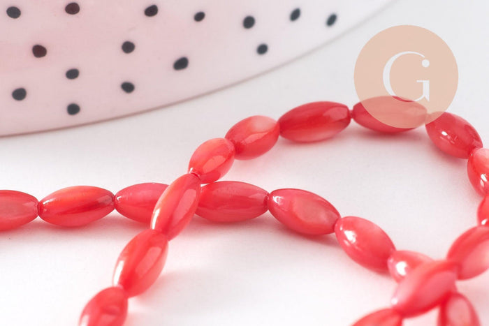 Perle ovale nacre, perles coquillage,grain de riz,coquillage naturel,fil 50 perles (G0982)