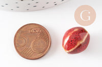 Perle ovale porcelaine rouge-marron 15.5-16mm, perle céramique, fabrication bijoux amour et amitié x5 (G9350)