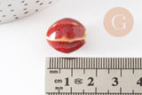 Perle ovale porcelaine rouge-marron 15.5-16mm, perle céramique, fabrication bijoux amour et amitié x5 (G9350)