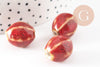 Perle ovale porcelaine rouge-marron 15.5-16mm, perle céramique, fabrication bijoux amour et amitié x5 (G9350)