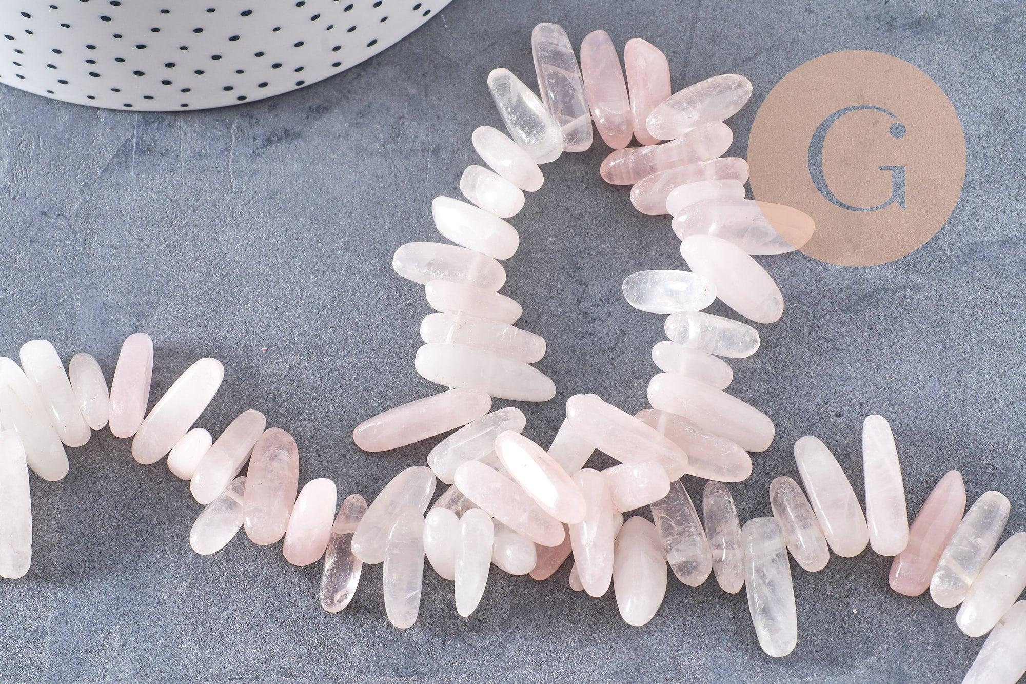 Perle ovale quartz rose naturel 13-22mm, x1 fil de 22cm (G1475)