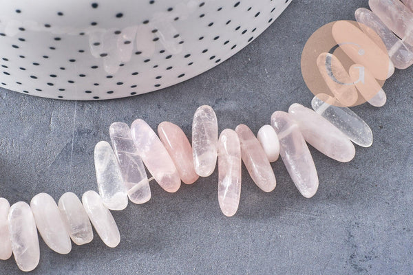 Perle ovale quartz roseb naturel 13-22mm, x1 fil de 22cm (G1475)