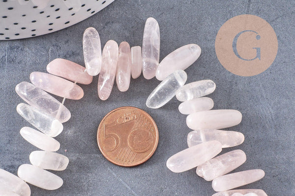 Perle ovale quartz roseb naturel 13-22mm, x1 fil de 22cm (G1475)