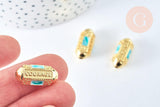 Perle ovale talisman message "courage" émail bleu doré18k 20 mm, perle dorée à message pour création bijoux, x1 G6993