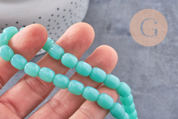 Perle ovale verre vert opaquet, des perles en verre imitation jade, fil de 39 perles,9.5mm x1 (G5368)