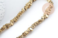 Perle pépite dorée hématite de synthèse 5~12mm, pierre, fil de 40cm, x1 (G8975)