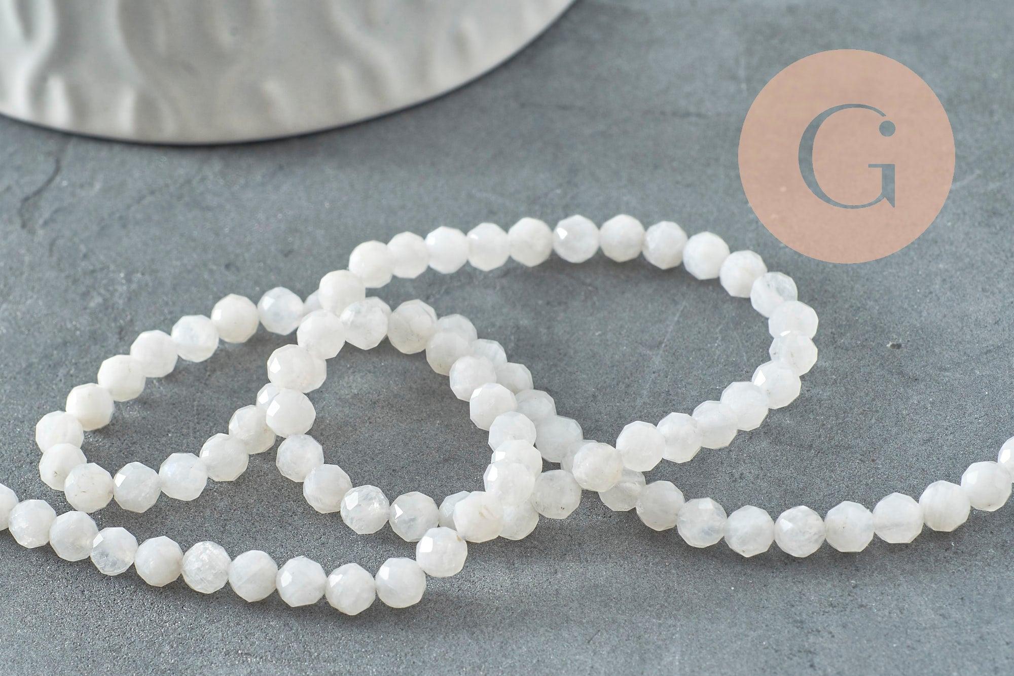 Perle pierre de lune naturelle facette 3.5-4mm, x1 fil de 40cm (G4657)