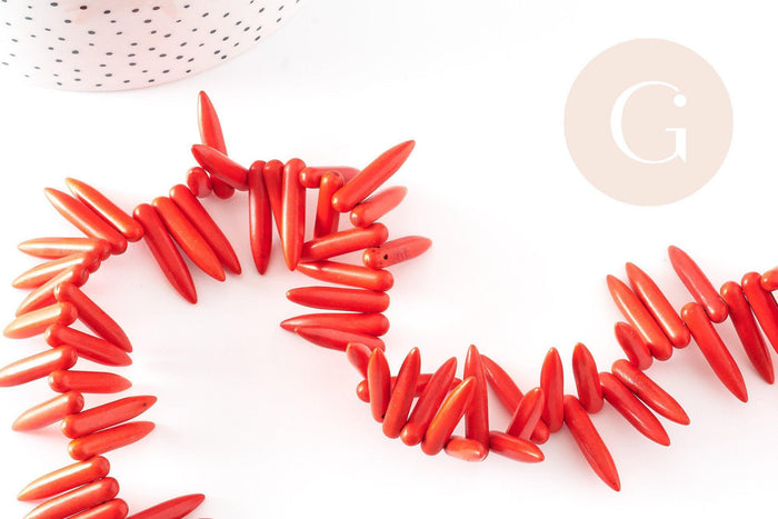 Perle pointe howlite orange, howlite naturelle,perle orange, perle pierre, fil de 90 x1 (G0566)