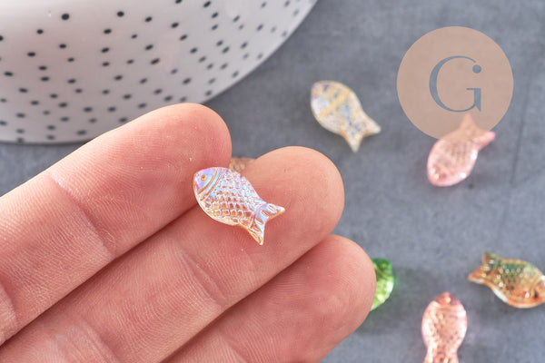 Perle poisson verre multicolore 15.5mm, x10 (G10822)