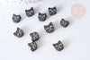 Perle polymère chats noirs, perle animal fantaisie DIY,8~10mm, x10 (G7963)